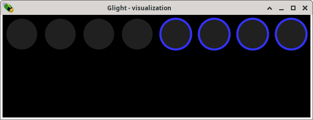 Visualization window with 8 RGB lights of which 4 are selected.